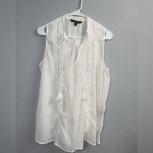 Ralph Lauren White Asymmetrical Ruffled Blouse